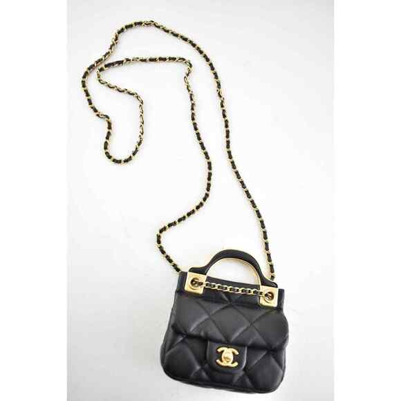 Chanel 21A Black Mini Flap Card Holder With Chain Handle Shoulder Crossbody Bag - Picture 7 of 12